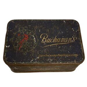 John Buchanans Antique Tin Box Early 20th Century Cardinal on Top Hinged Lid